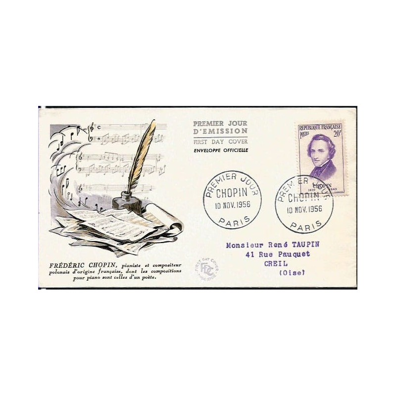 Francja 1956, Muzyka, F. Chopin. FDC