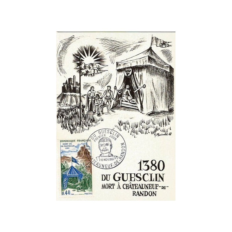 Francja 1968, Bertrand du Guesclin, rycerz. Karta maksimum