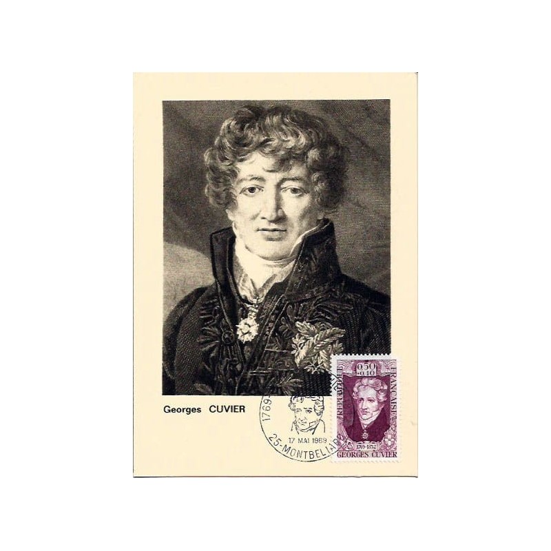 Francja 1969, G. Cuvier, biologia, paleontologia. Karta maksimum