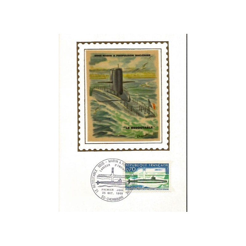 Francja 1969, Łódź podwodna, atomowa. Karta maksimum