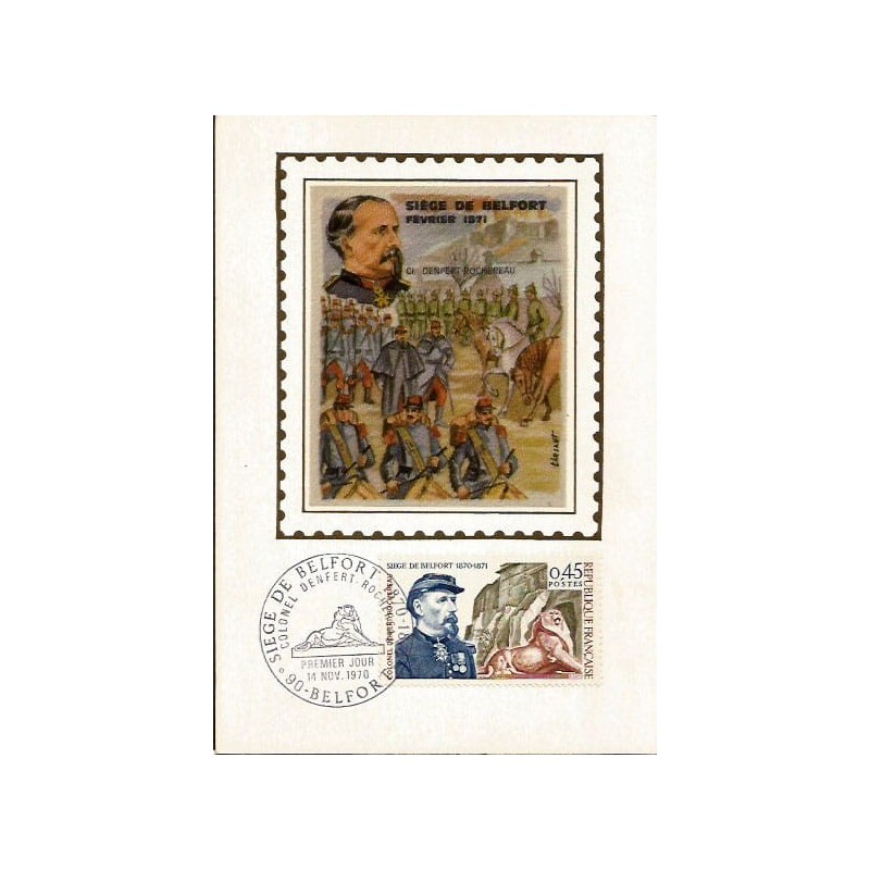 Francja 1970, Oblężenie Belfort, pomnik wojny 1870-71. Karta maksimum