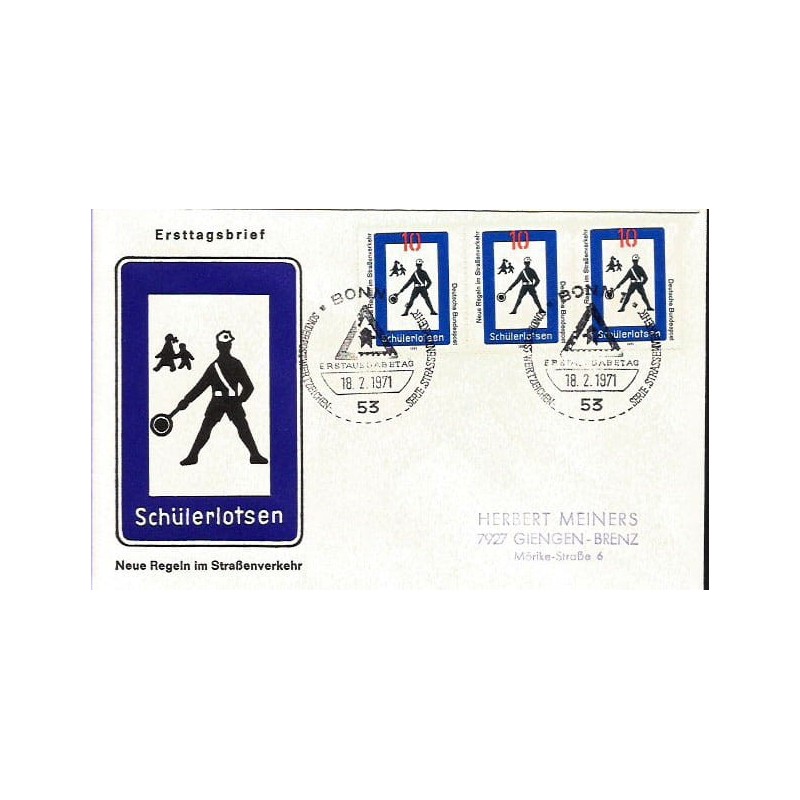 Niemcy 1971, Bezpieczeństwo ruchu, znaki drogowe, motoryzacja. FDC