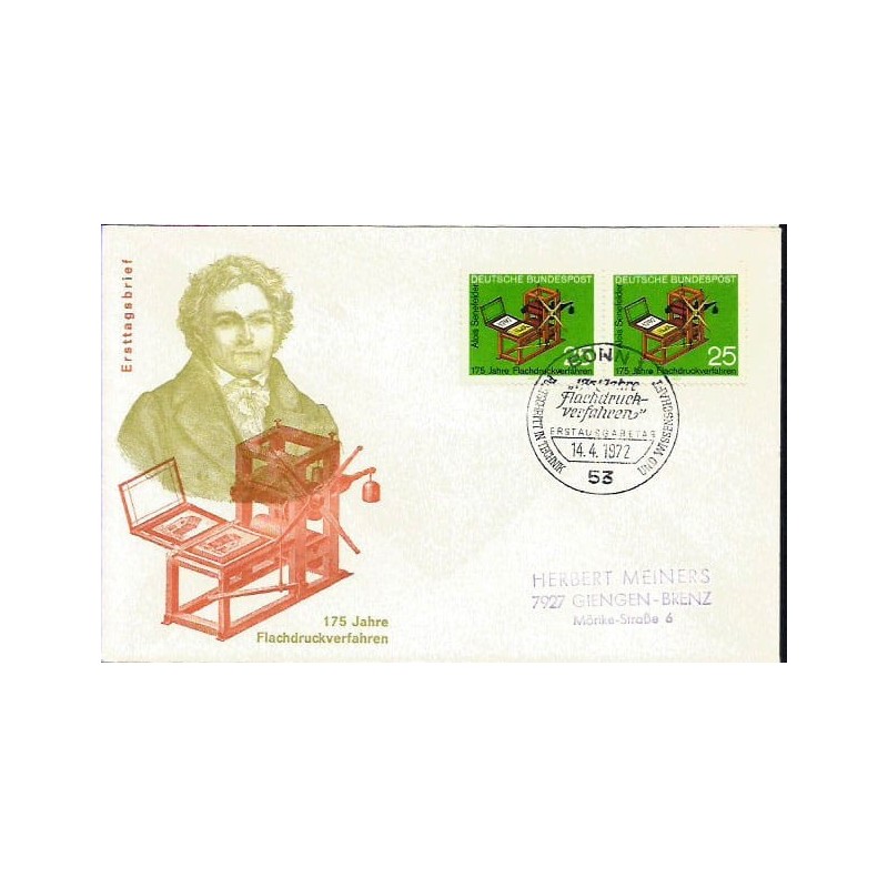 Niemcy 1972, Druk, maszyna drukarska. FDC