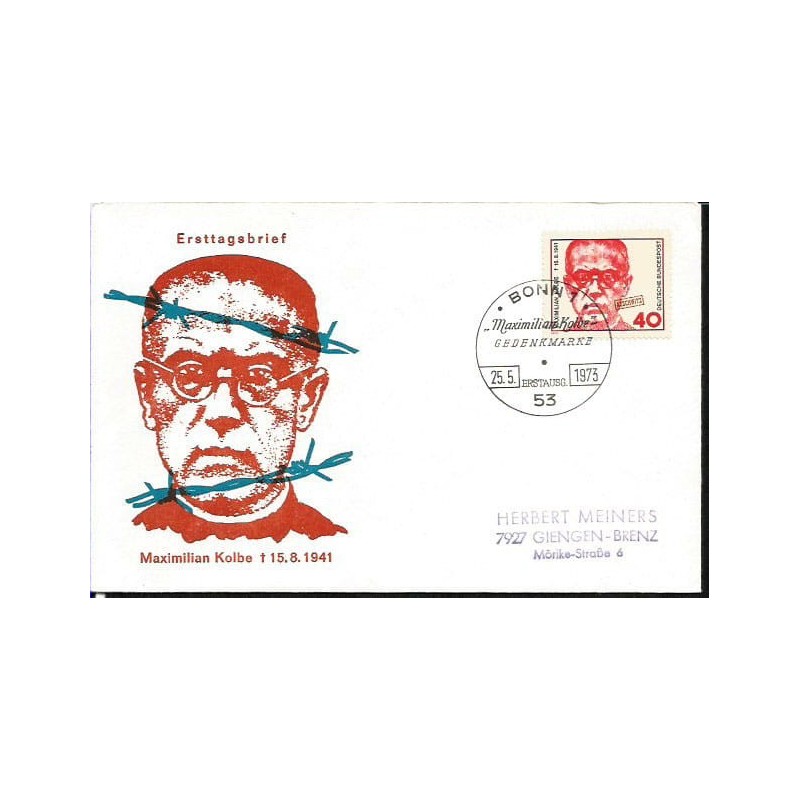 Niemcy 1973, Święty Maksymilian Kolbe, Auschwitz. FDC