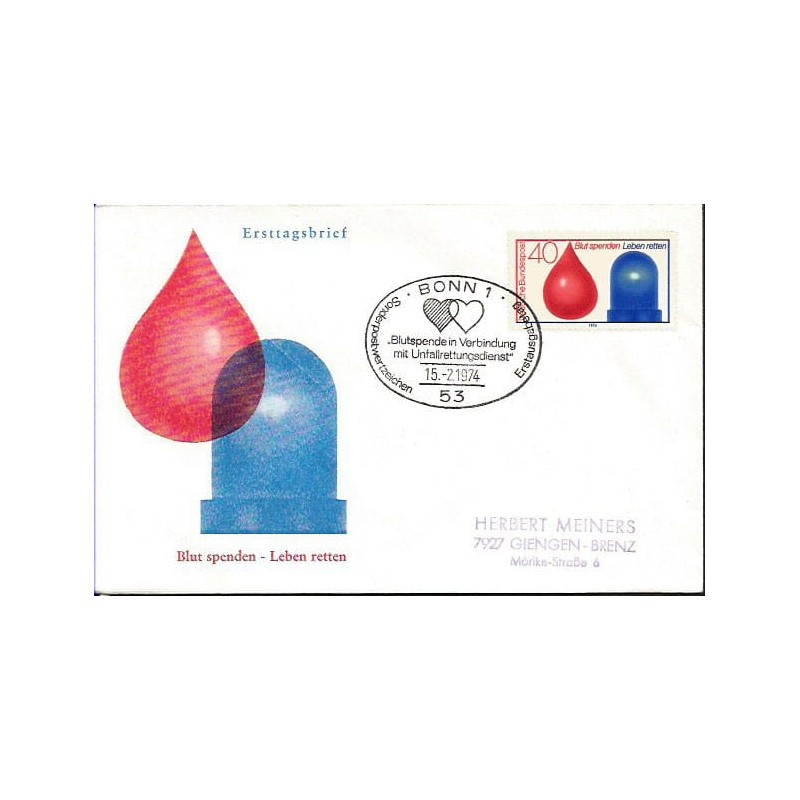 Niemcy 1974, Krew, krwiodawstwo, medycyna. FDC