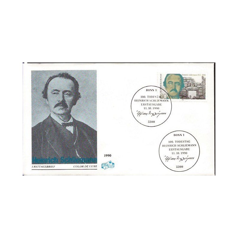 Niemcy 1990, Archeologia, H. Schliemann, starożytna Troja. FDC