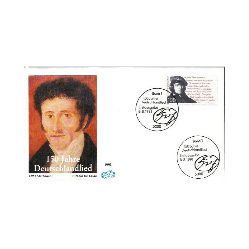 Niemcy 1991, Muzyka, hymn Deutschlandlied. FDC