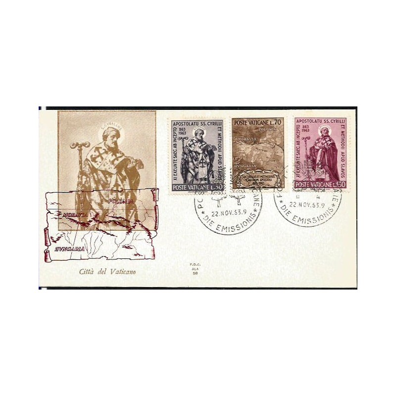 Watykan 1963, Św. Cyryl i Metody, Polska na mapie. FDC