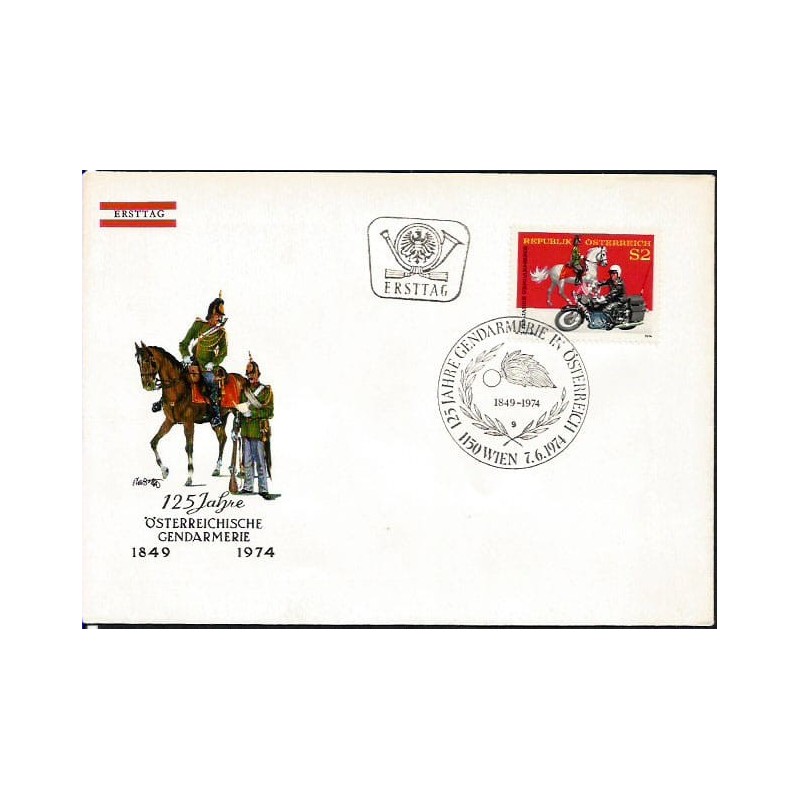 Austria 1974, Policja, żandarmeria, motocykl. FDC