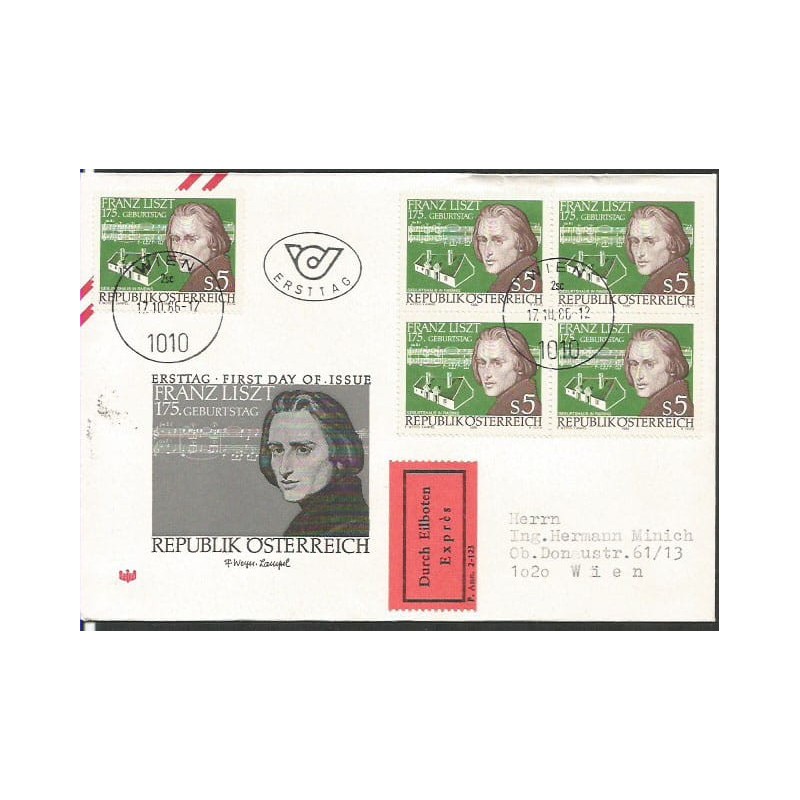 Austria 1986, F. Liszt, muzyka. FDC