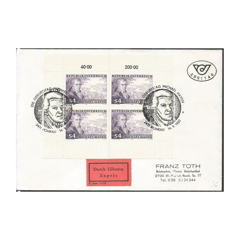 Austria 1987, M. Haydn, muzyka. FDC