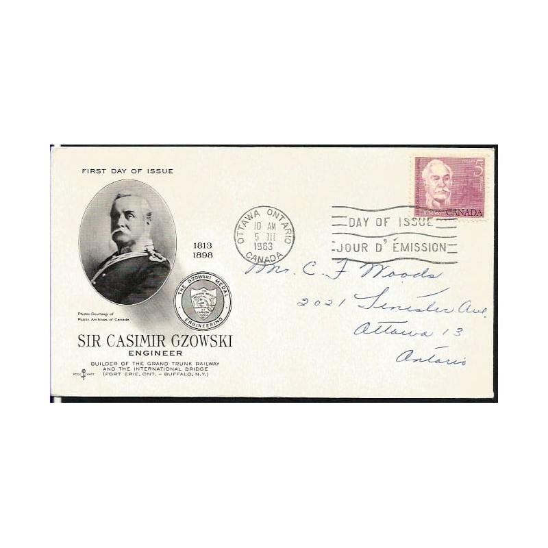 Kanada 1963, Kazimierz Gzowski, mosty, kolej. FDC