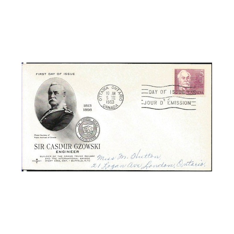 Kanada 1963, Kazimierz Gzowski, mosty, kolej. FDC