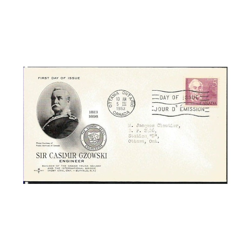 Kanada 1963, Kazimierz Gzowski, mosty, kolej. FDC