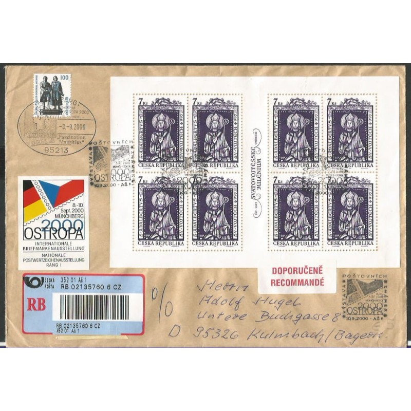 Czechy 2000, Święty Wojciech, arkusz na liście poleconym z obiegu.