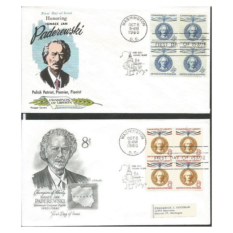 USA 1960, Muzyka: Paderewski, Kraków. FDC