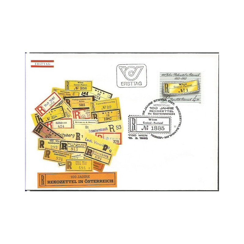 Austria 1985, Nalepki polecenia, erki. 100-lecie. FDC
