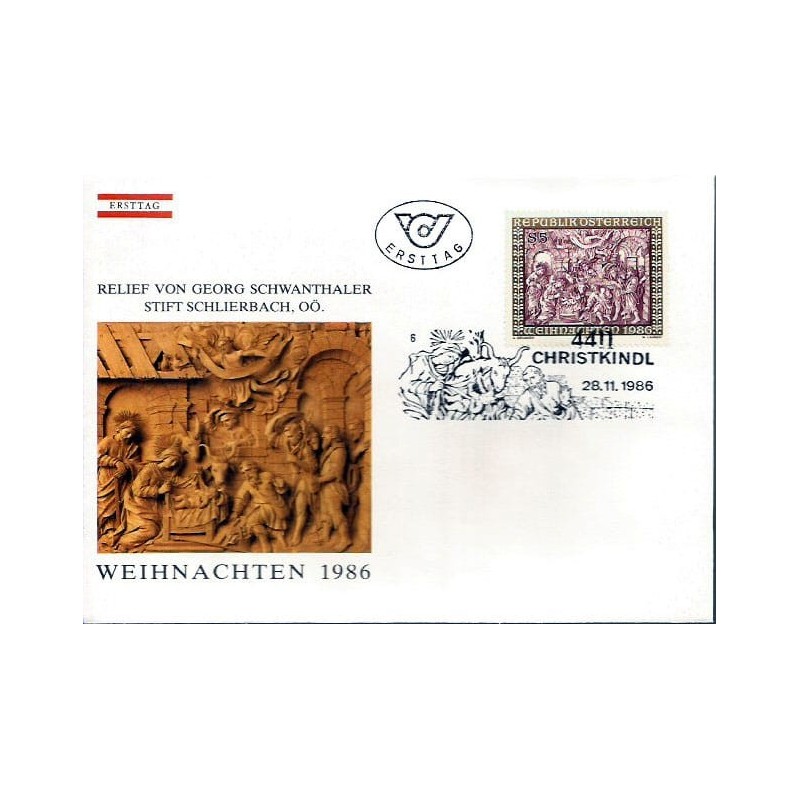 Austria 1986, Boże Narodzenie, Christkindl. FDC