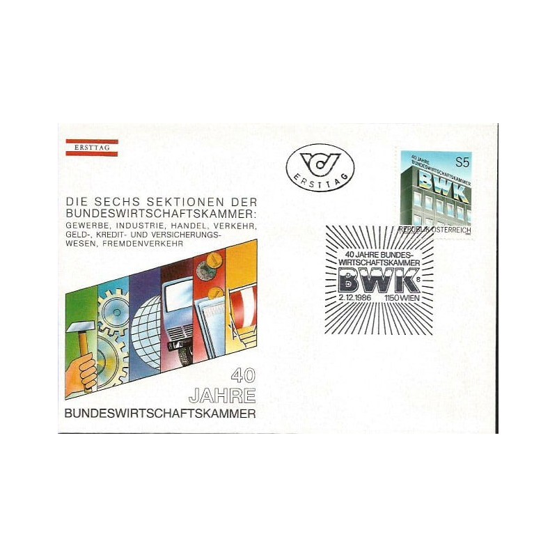 Austria 1986, Handel, gospodarka, 40-lecie Federalnej Izby Handlowej. FDC