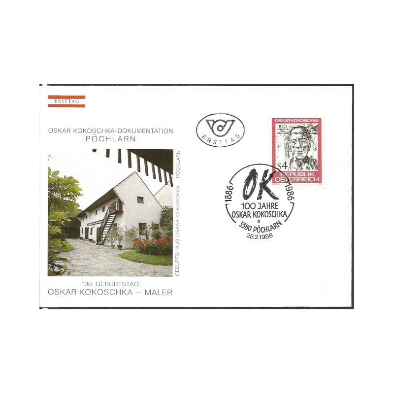 Austria 1986, Malarstwo, poezja, Oskar Kokoschka. FDC