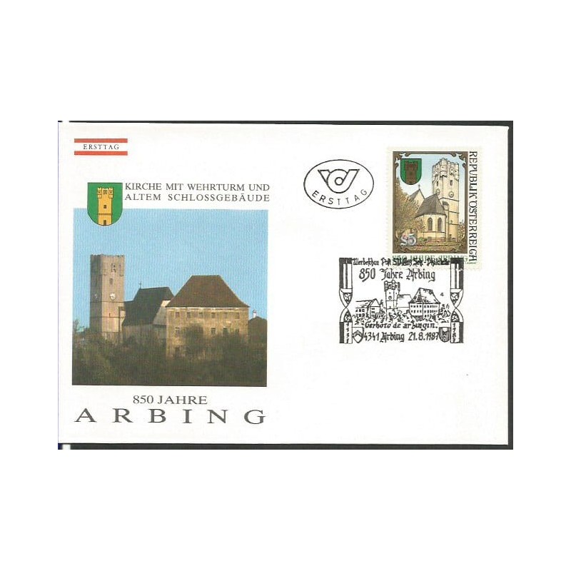 Austria 1987, Arbing, zabytki, zegar, 850. rocznica. FDC