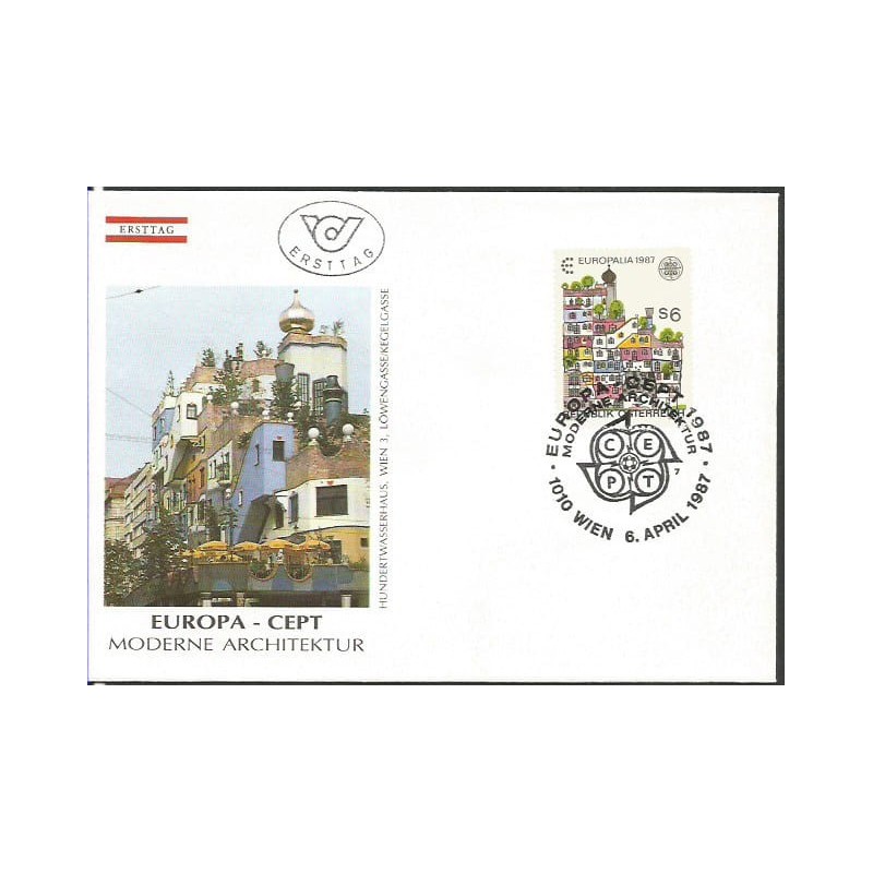 Austria 1987, EUROPA CEPT, architektura nowoczesna. FDC