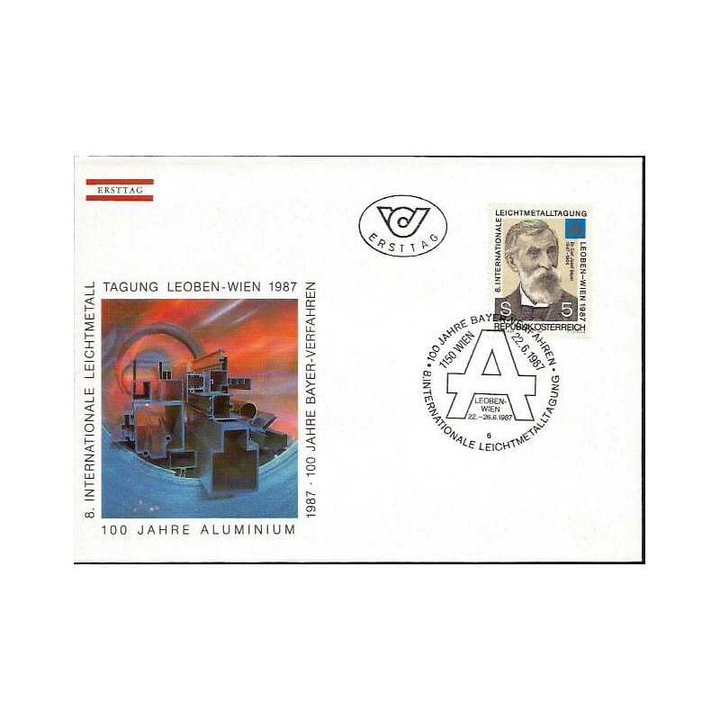 Austria 1987, J. Bayer, chemia, Bielsko-Biała, 100. rocznica metody Bayera. FDC