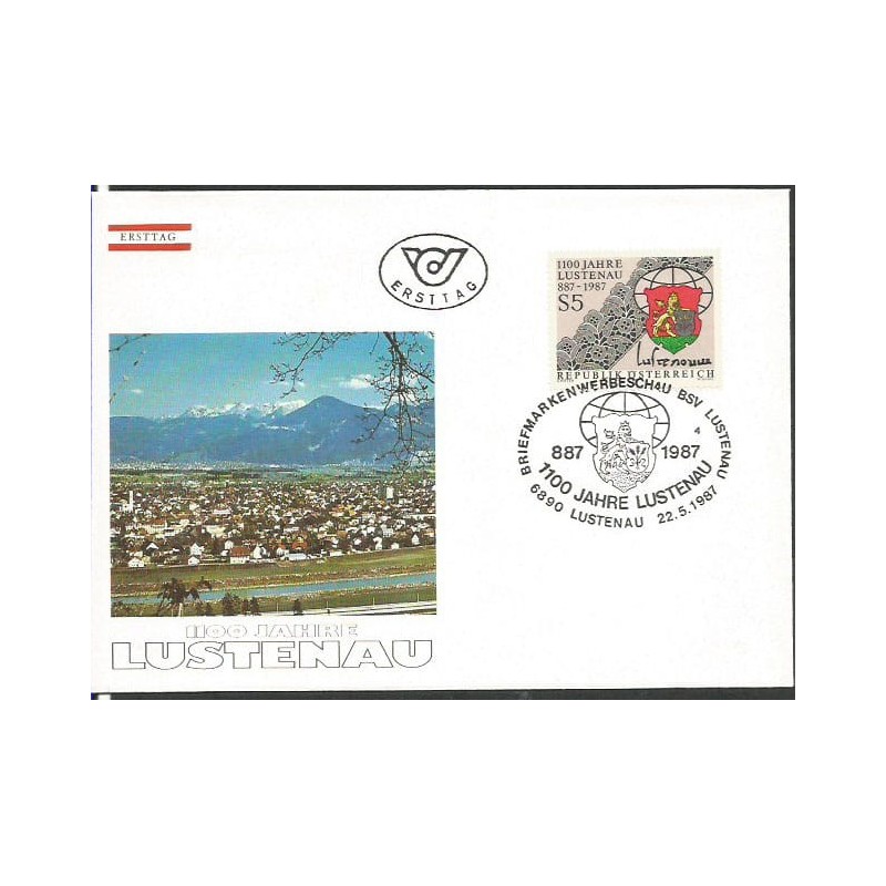 Austria 1987, Miasto Lustenau, herb, 1100-lecie. FDC