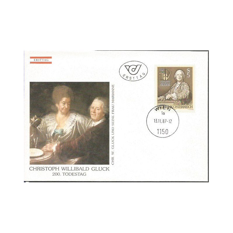 Austria 1987, Muzyka, Christoph Gluck, 200. rocznica śmierci. FDC