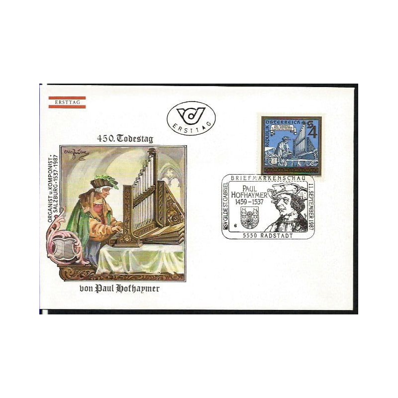 Austria 1987, Muzyka, Paul Hofhaymer, 450. rocznica śmierci. FDC
