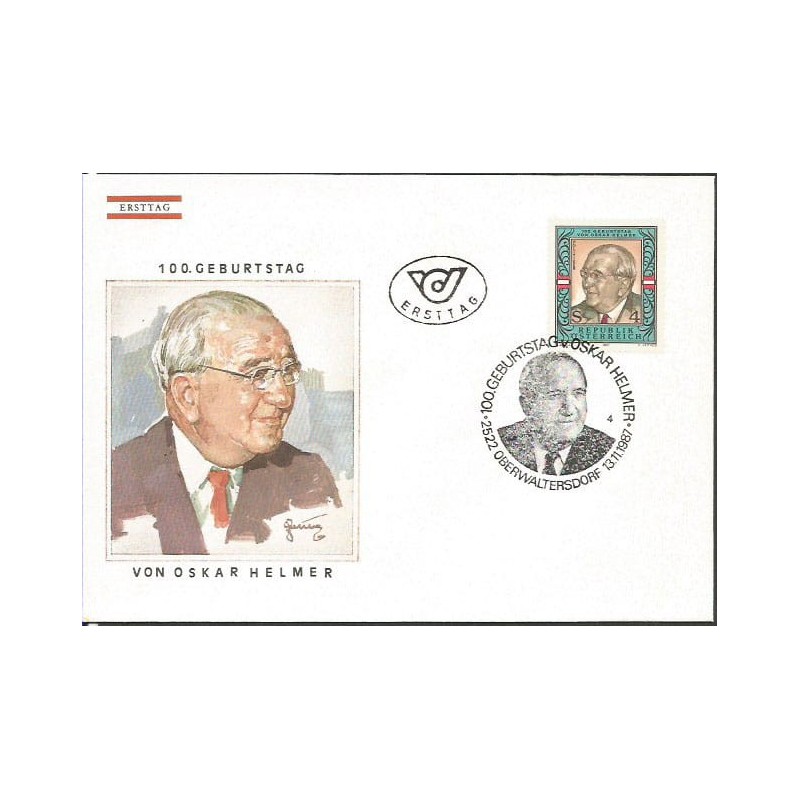 Austria 1987, Polityka, 100. rocznica urodzin Oskara Helmera. FDC