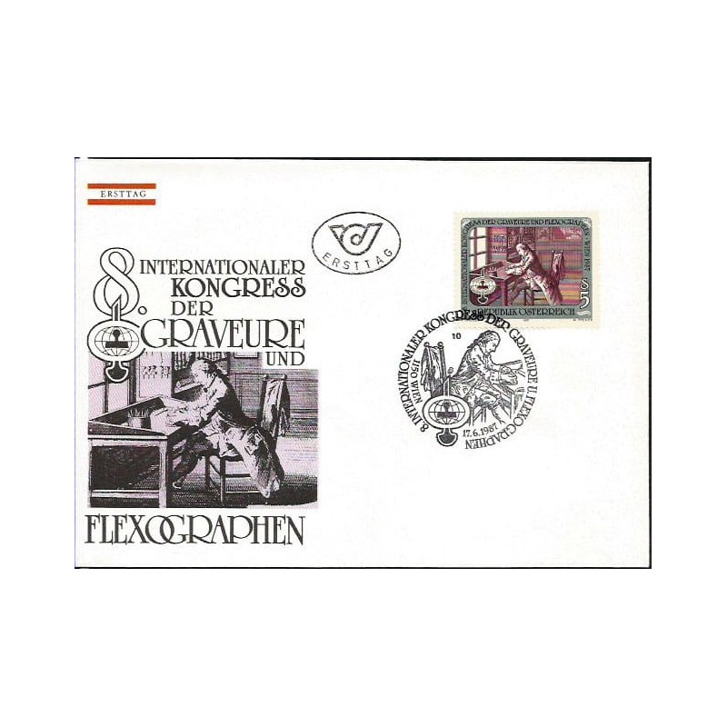 Austria 1987, Zjazd Grawerów i Fleksografów, grafika, druk, książka. FDC