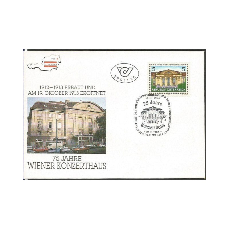 Austria 1988, Muzyka, 75-lecie Wiedeńskiego Domu Koncertowego. FDC
