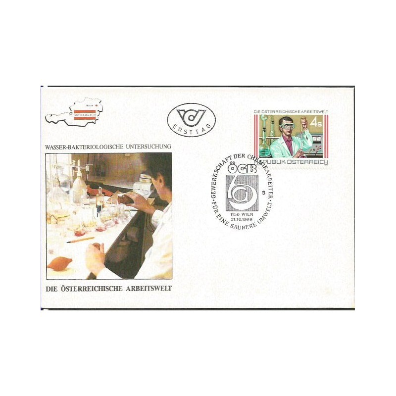 Austria 1988, Praca, medycyna, laboratorium. FDC