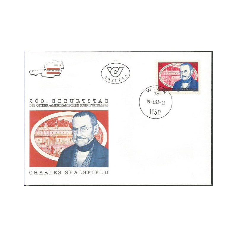 Austria 1993, Literatura, Charles Sealsfield. FDC