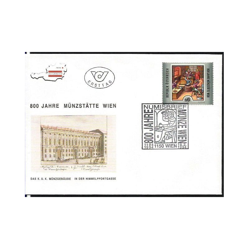 Austria 1994, Pieniądz. 800. rocznica mennicy wiedeńskiej. FDC