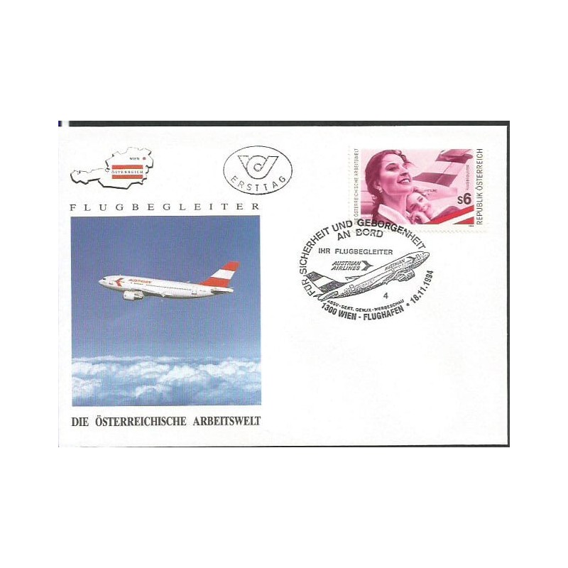 Austria 1994, Praca, lotnictwo, stewardessa. FDC