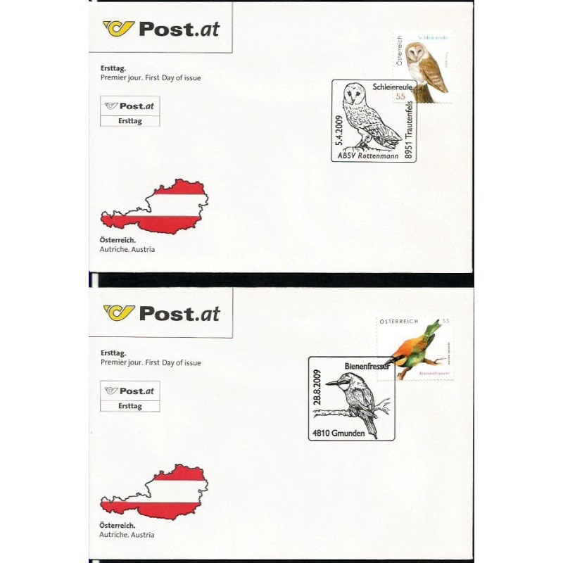 Austria 2009, Ptaki: sowa, pszczołojad. FDC