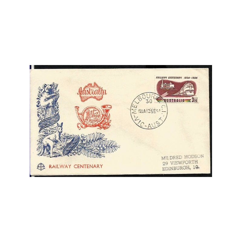 Australia 1954, Kolej, kolejnictwo, 100 lat. FDC