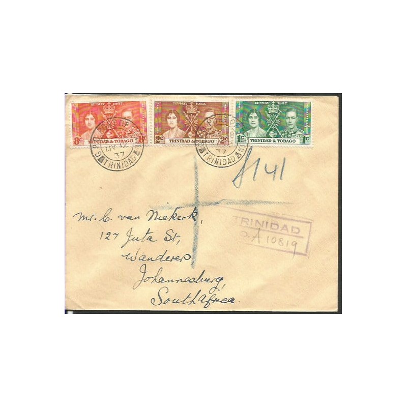 Trynidad i Tobago 1937, król Jerzy VI i Elżbieta. FDC polecone