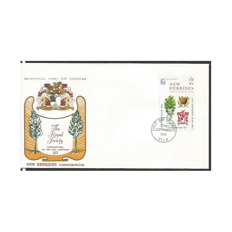 Nowe Hebrydy 1971, Drzewo araukaria, ekspedycja naukowa. FDC ang.