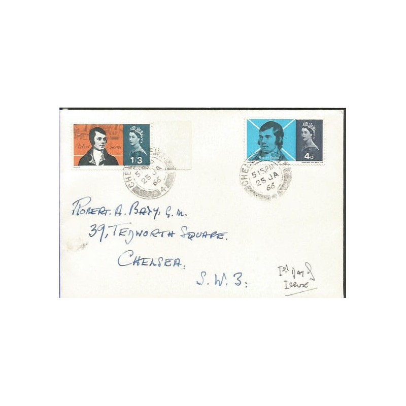 Wielka Brytania 1966, R. Burns, poezja, Szkocja. FDC