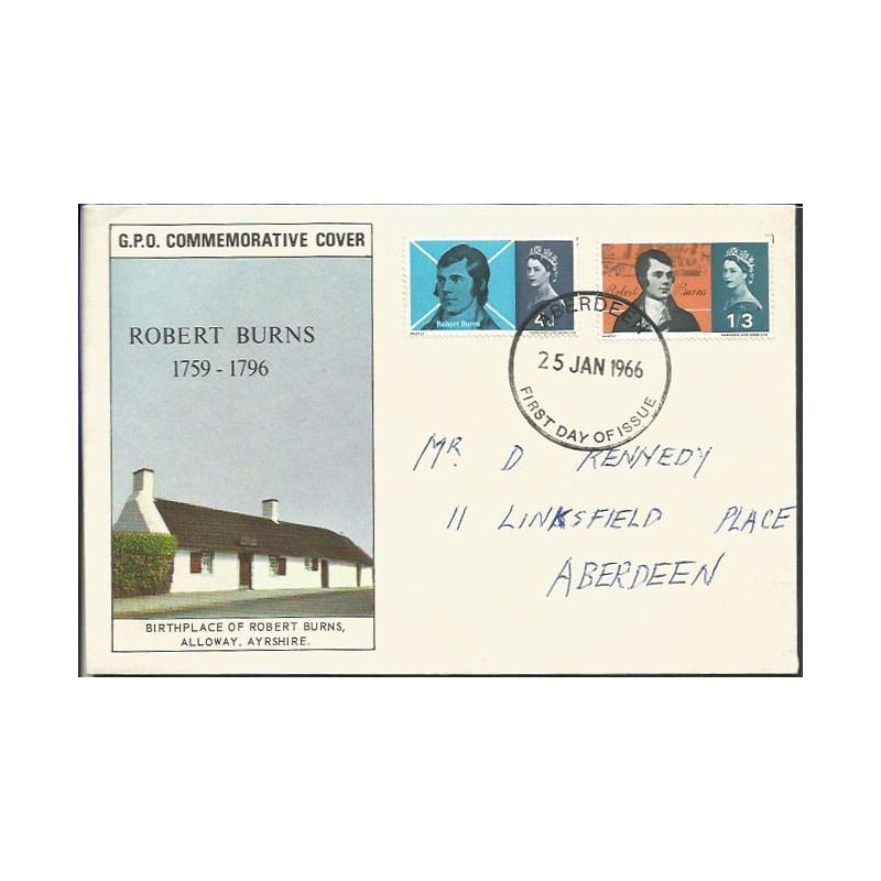 Wielka Brytania 1966, R. Burns, poezja, Szkocja. FDC