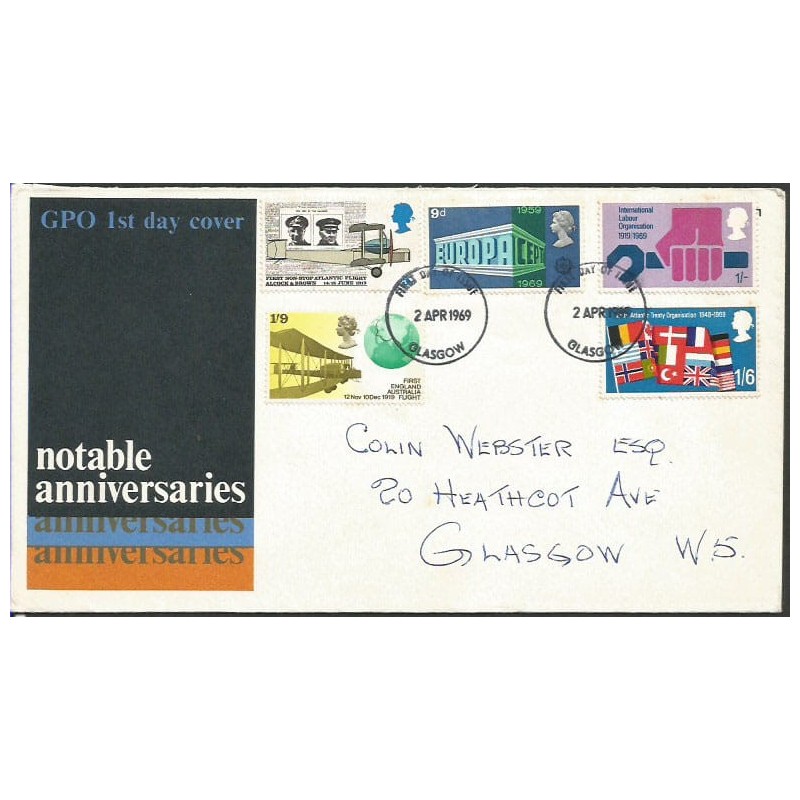 Wielka Brytania 1969, Lotnictwo, NATO, praca, EUROPA CEPT. FDC