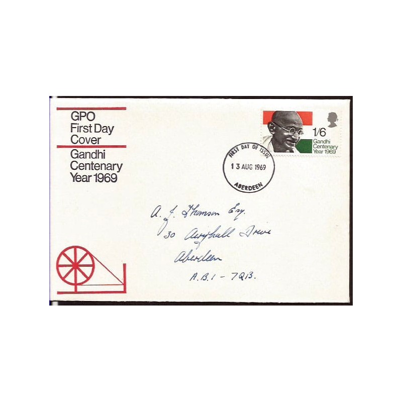 Wielka Brytania 1969, M. Gandhi, Indie. FDC