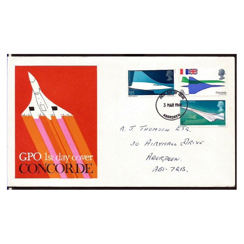Wielka Brytania 1969, Samolot Concorde, lotnictwo. FDC