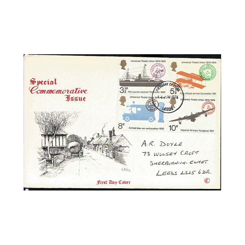 Wielka Brytania 1974, UPU, Światowy Związek Pocztowy, transport. FDC