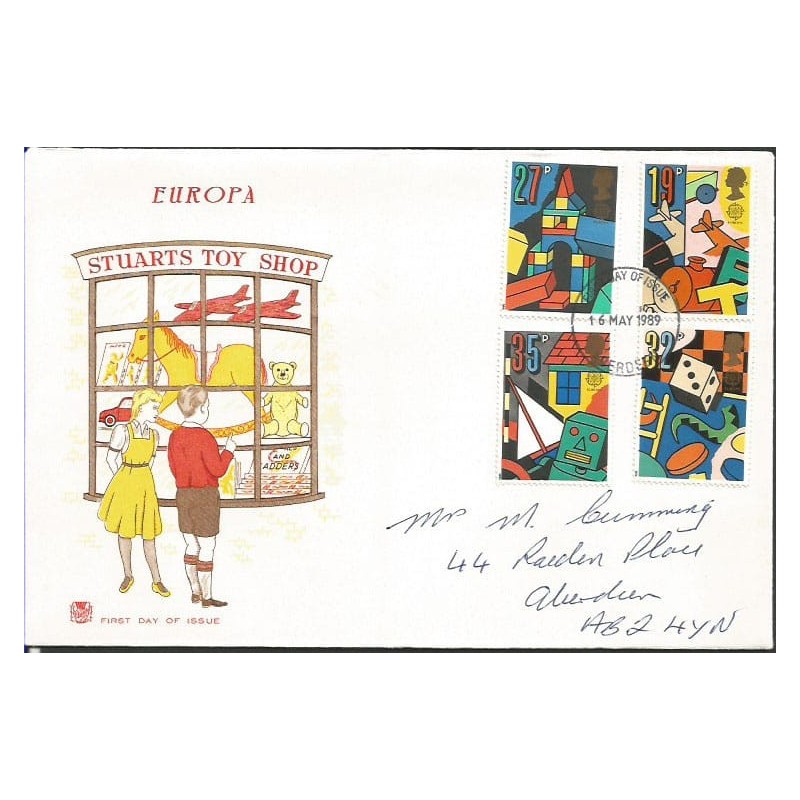 Wielka Brytania 1989, EUROPA CPET, zabawki. FDC
