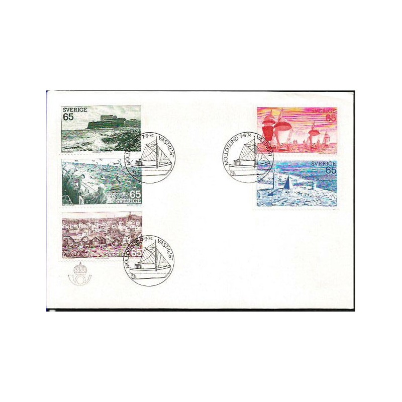 Szwecja 1974, Morze, port, rybołówstwo, sport. FDC