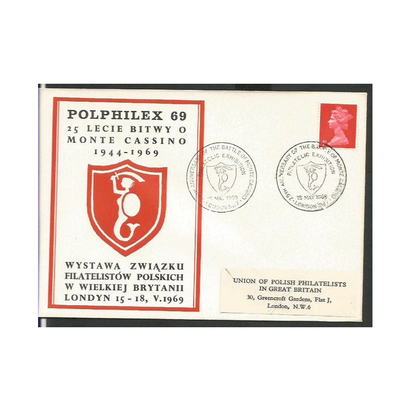 Wielka Brytania 1969, Bitwa o Monte Cassino. Londyn, ilustrowana koperta